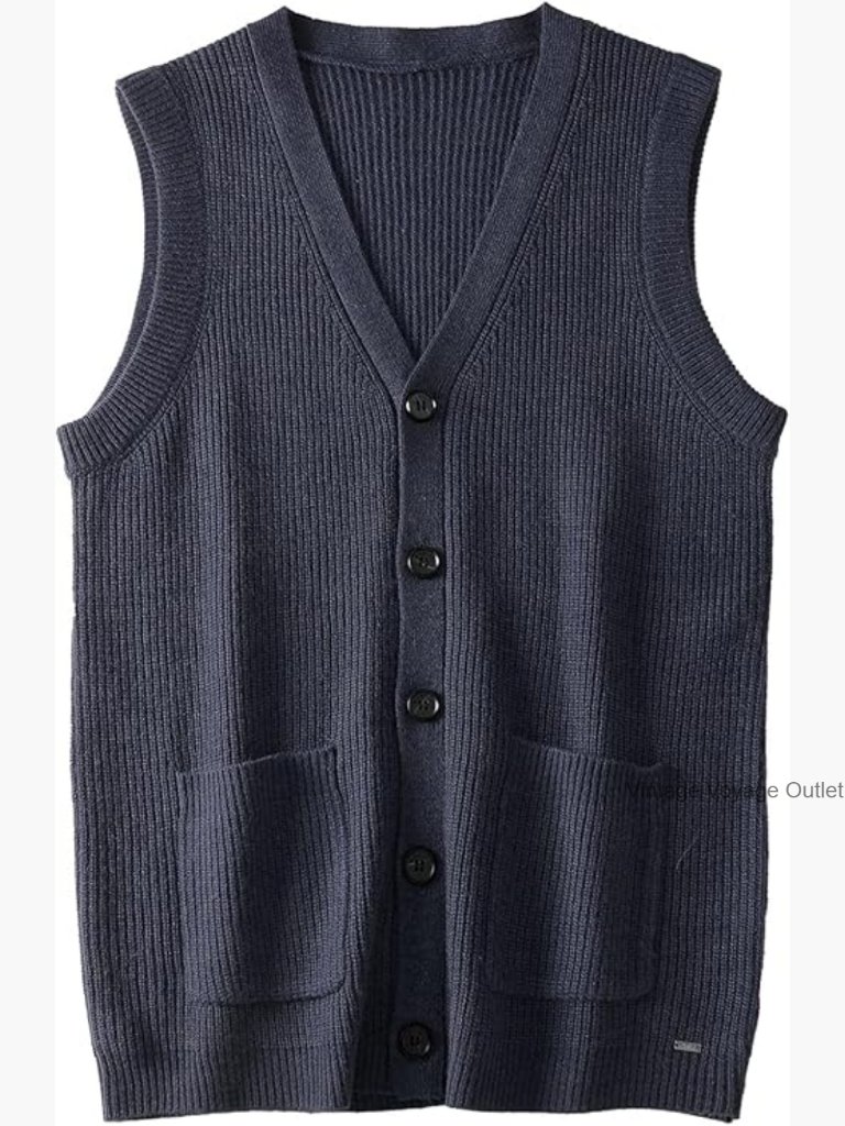 Men's Merino Wool Blend Button-Front Sweater Vest - Classic Fit